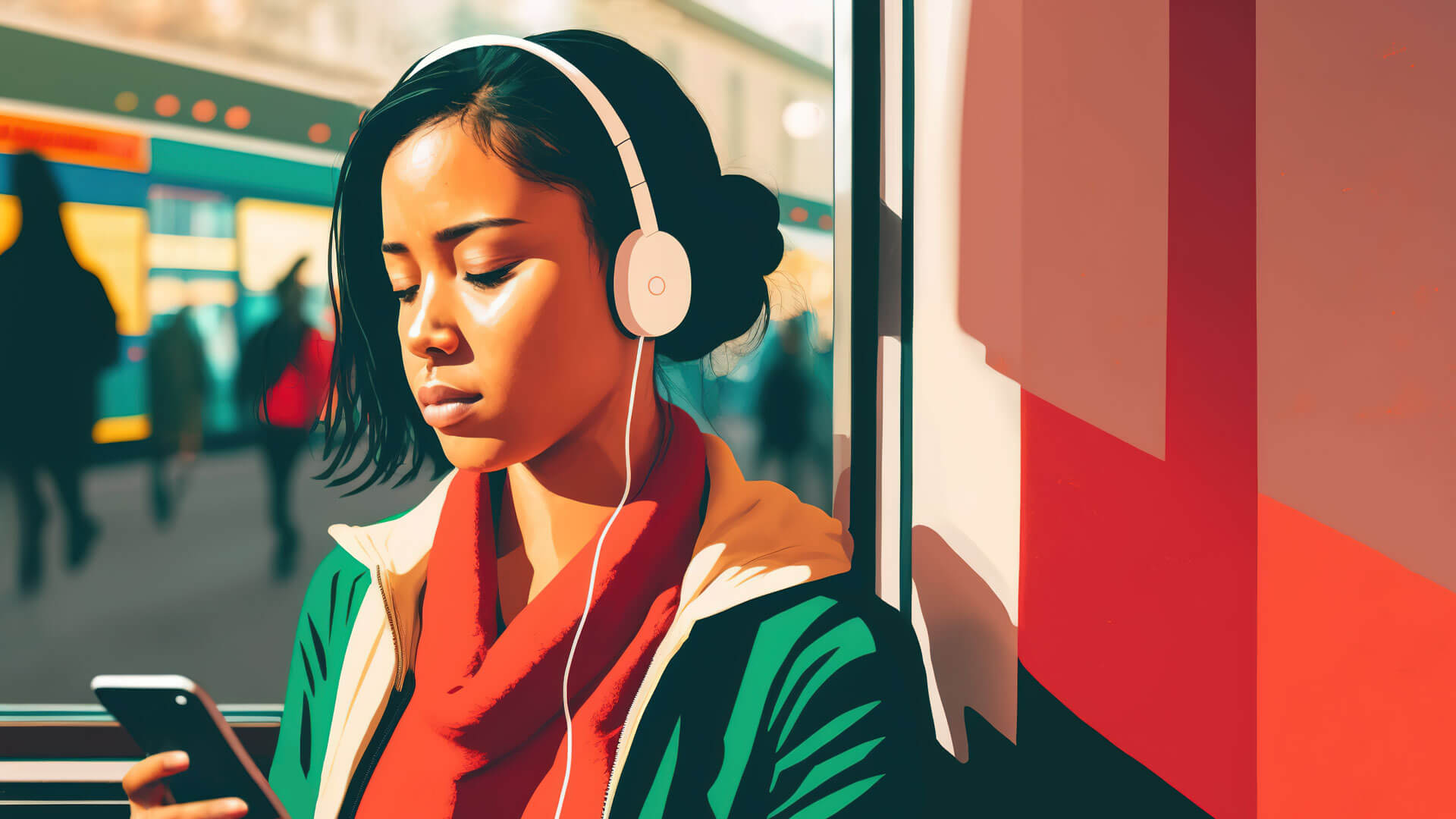 woman listening to headphones